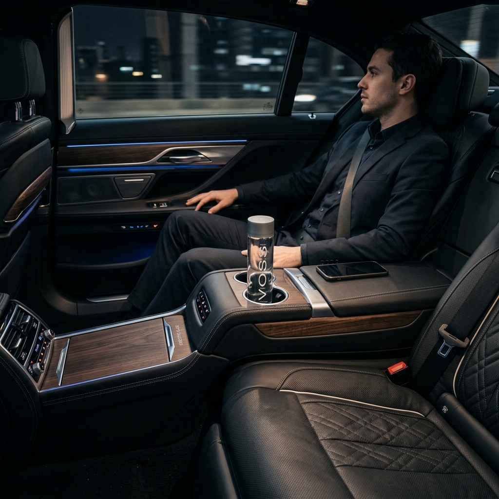 Interno elegante auto blu con dettagli premium