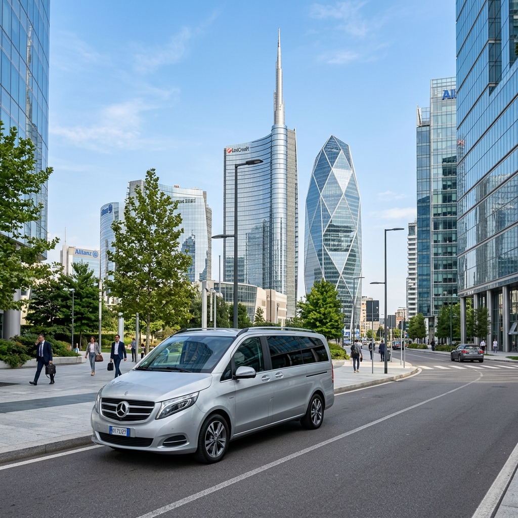 Veicolo NCC premium in viaggio verso Milano